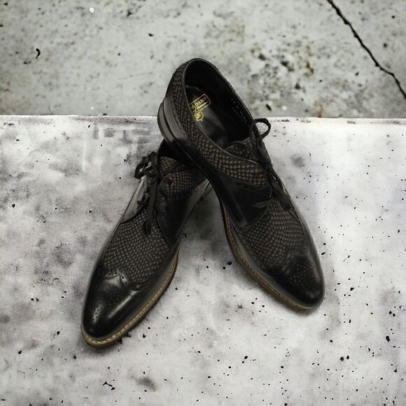 MEN'S STACY ADAMS DAYTON BLACK/GRAY WINGTIP PYTHON PRINT  DRESS SHOE. 00626-925 - Picture 1 of 9